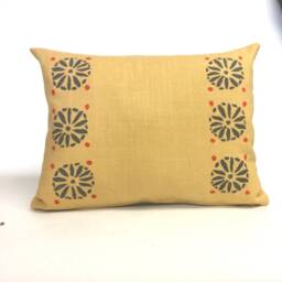 Hand Printed Linen Pillow Mustard Geometric Block Print, Tuscan Style - thumbnail 4