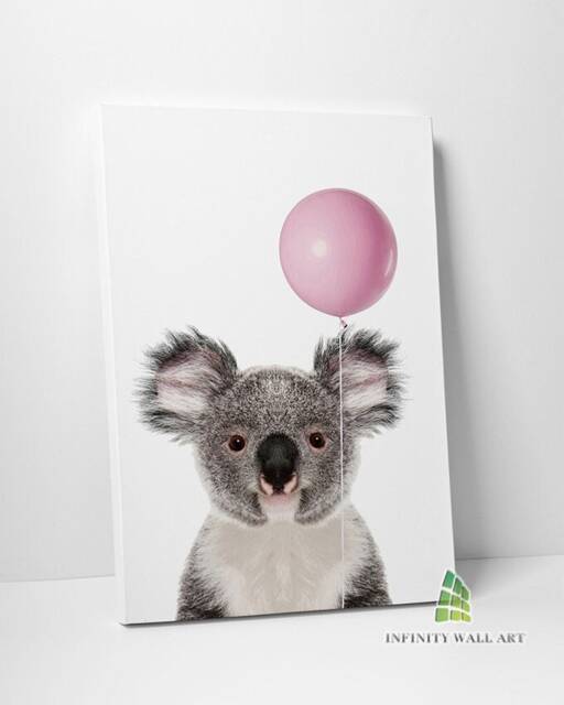 Koala With Pink Balloon Canvas Art Wall Print Picture Animal Fashion Framed Home Decor -C654 - image 1