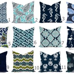 Geometric Outdoor Pillow Cover - Modern Coastal Blue Decor - thumbnail 2