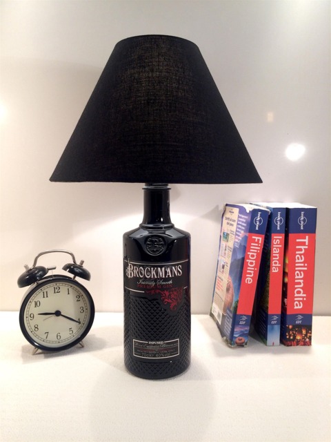 Brockman's Gin - Bottle Lamp. Handmade Lamp. Upcycled Table Lamp, Black Lampshade Lover Gift Idea, Handcrafted