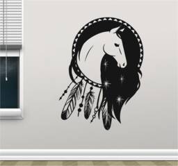 Horse Dream Catcher Vinyl Wall Art, Decal, Sticker, Transfer, Mural, Removable, Decoration, Interior, Exterior, Peel & Stick, - 0886 - thumbnail 1