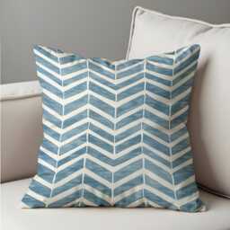 Blue Chevron Cushion Cover, Painted Look Throw Pillowcase, Modern Coastal Style, 18x18 - thumbnail 4