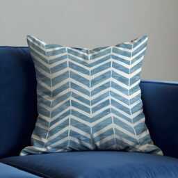 Blue Chevron Cushion Cover, Painted Look Throw Pillowcase, Modern Coastal Style, 18x18