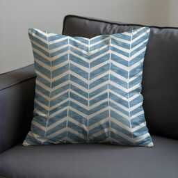 Blue Chevron Cushion Cover, Painted Look Throw Pillowcase, Modern Coastal Style, 18x18 - thumbnail 3