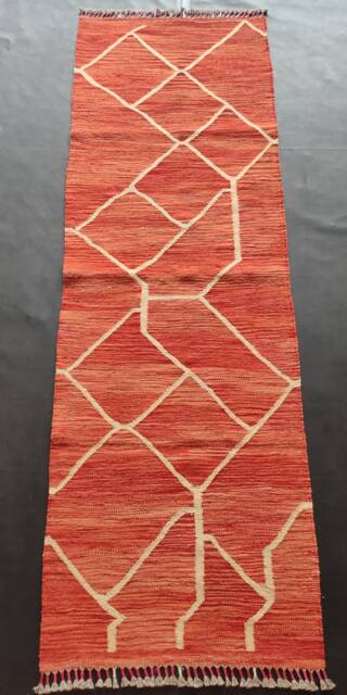 Runner Rug Abstract, Handmade Artisan Afghan Turkish Aztec Natural Sheep Wool Flatweave Kilim 199x63 cm - image 1