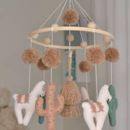 Baby Mobile/ Llama Alpaca Girl Boy Cactus Mobile/ Felt Crib Shower Gift - thumbnail 4