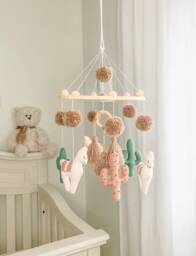 Baby Mobile/ Llama Alpaca Girl Boy Cactus Mobile/ Felt Crib Shower Gift - thumbnail 1