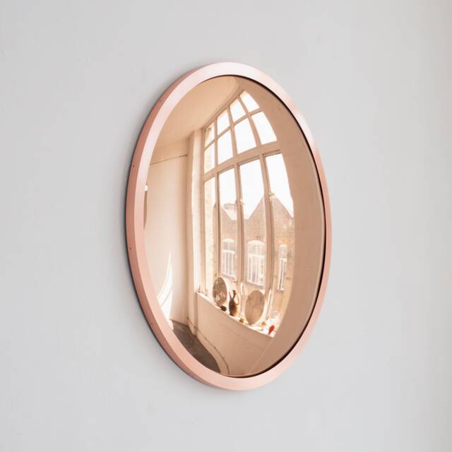 Orbis??? Round Convex Rose Gold Tinted Mirror With Handcrafted Copper Frame - image 1