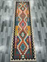 Runner Rug Multicolour, Handmade Artisan Afghan Turkish Scandinavian Navajo Bohemian Flatweave Wool Multicolour Kilim 297x85 cm - thumbnail 1
