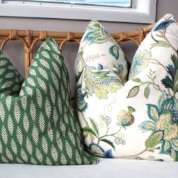 Green Foliage Pillow Cover, 100% Cotton, Hamptons Decor. No Tarriff Charges - thumbnail 2