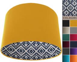 Bohemian Lampshade White & Blue Patterned Lining, Table Or Ceiling Lamp - thumbnail 1