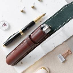 Personalized Leather Pen Case With Flap, Fountain Gift For Him, Vintage Case, Pen Sleeve, Luxury Accessories Men - thumbnail 3