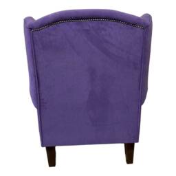 Queen Anne Wingback Chair Violet Soft Touch Fabric, Brass Castor Legs - thumbnail 3