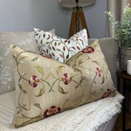 "Floral Cushion Cover, Beige Brown Red Pillow Sofa Lumbar Case, 12"" X 20" - thumbnail 3