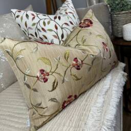 "Floral Cushion Cover, Beige Brown Red Pillow Sofa Lumbar Case, 12"" X 20" - thumbnail 2