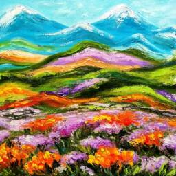 Tuscany Impasto Landscape Purple Yellow Flowers Field Painting Original Oil Canvas, Mountains Wall Art, Large Bedroom Floral Canvas - thumbnail 4