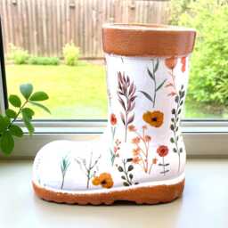 Wellington Boot Planter, Indoor Plant Pot, Autumn Decor, Fall Wellie Autumnal Home Floral Planters, Gifts - thumbnail 3