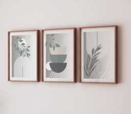 Grey Boho Living Room Or Bedroom Wall Prints Set, Abstract Botanical Home Decor - thumbnail 1