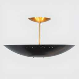 Mid Century Modern Black Brass Flush Mount Ceiling Light - Vintage Perforated Dome Semi Chandelier Fixture - thumbnail 2