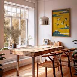 Geese Landscape Poster, Japanese Style Wall Art, Yellow Mountain Print - thumbnail 3
