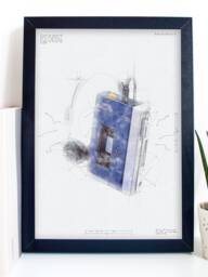 Walkman Blueprint Poster - Retro 80S Cassette Player Sketch Art Print - thumbnail 1