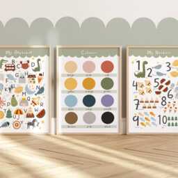 Set Of 3 Educational Learning Prints, Colours Print, Alphabet & Numbers Chart, Playroom Prints - thumbnail 2