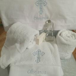 Add Date Personalized Baptism Towel & Oil Sheet For Greek Orthodox Baptism, Bath Towel, Embroidered, Soap Bottle - thumbnail 2