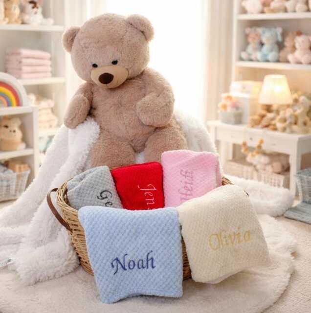Personalised Embroidered Baby Blanket Soft Fleece Waffle, Newborn Gift - image 1
