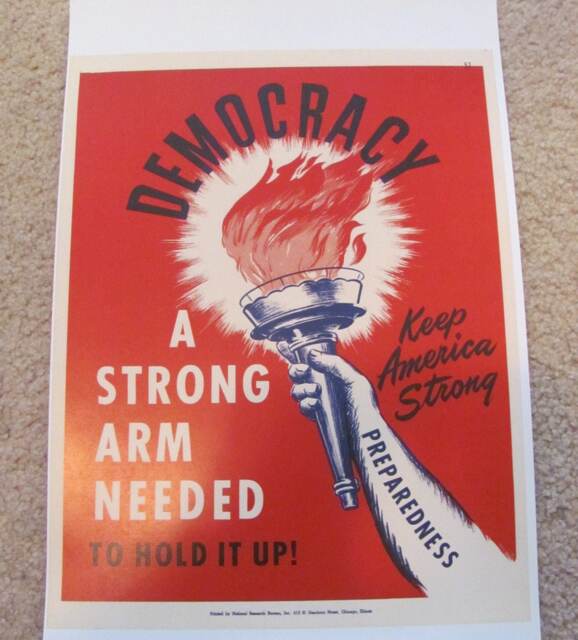 "Poster Democracy Strong Arm - Retro Vintage Safety Inspirational Circa 1950S 11"" X 14"