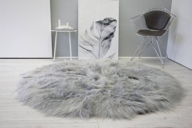 Ethically Sourced Genuine Round Icelandic Sheepskin Rug - Pelt Hide Long Wool Silver Grey Ash Tan Mix - image 1