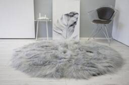 Ethically Sourced Genuine Round Icelandic Sheepskin Rug - Pelt Hide Long Wool Silver Grey Ash Tan Mix - thumbnail 1
