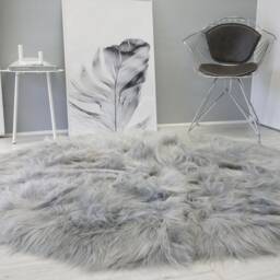 Ethically Sourced Genuine Round Icelandic Sheepskin Rug - Pelt Hide Long Wool Silver Grey Ash Tan Mix - thumbnail 2