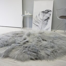Ethically Sourced Genuine Round Icelandic Sheepskin Rug - Pelt Hide Long Wool Silver Grey Ash Tan Mix - thumbnail 3