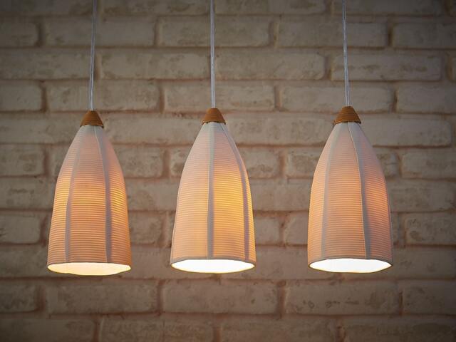 3 Pendant Lights, Modern Lighting, Hanging Pendants, Bar Kitchen Light, White Tall Shades - image 1