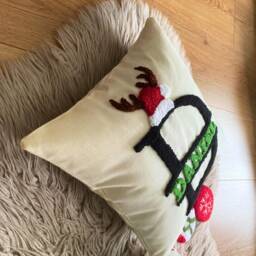 Punch Needle Embroidered Christmas Pillow, Personalized Name, New Year Decor - thumbnail 2
