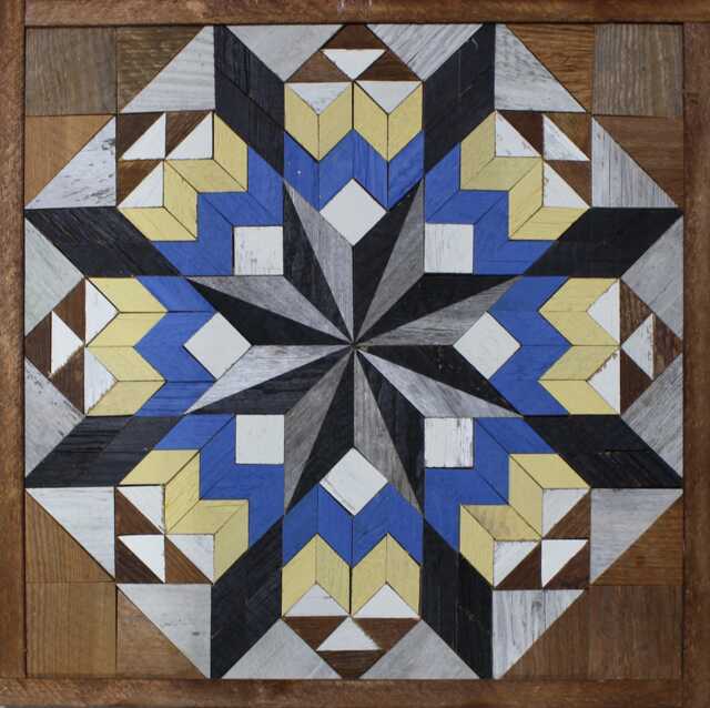 Amish Barn Quilt Wall Art 20.5 X Blue & Yellow Flower - image 1