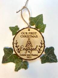 Personalized First Christmas Wood Slice Ornament Couple, Engaged, New Home - thumbnail 1