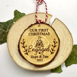 Personalized First Christmas Wood Slice Ornament Couple, Engaged, New Home - thumbnail 3