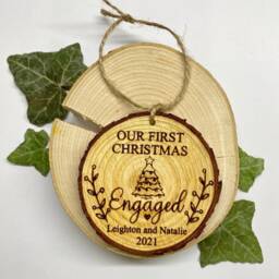 Personalized First Christmas Wood Slice Ornament Couple, Engaged, New Home - thumbnail 2