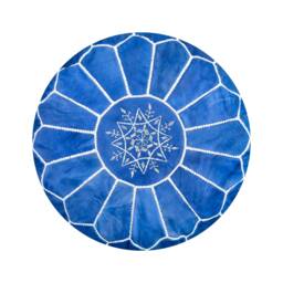 Moroccan Leather Pouf Boho - Handmade Blue Delivered Stuffed Ottoman, Footstool, Floor Cushion Leather Pouffe - Sky Blue - thumbnail 1