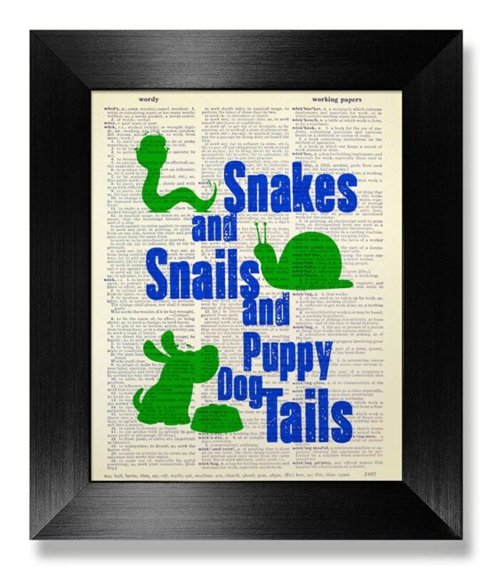 Funny Baby Wall Decor, Cute Baby Art, Boy Print, Boy Wall Quotes, Snakes & Snails Puppy Dog Tails
