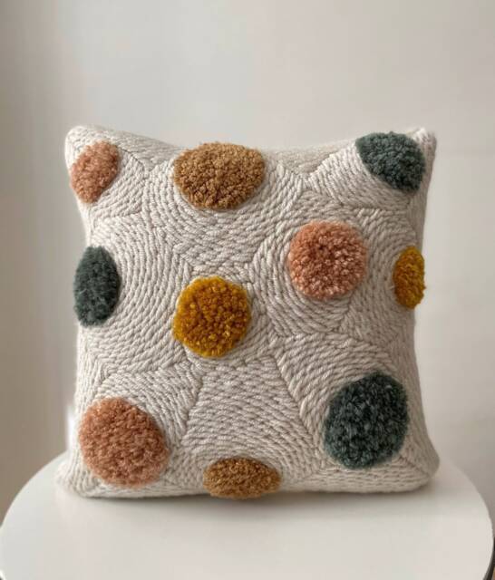 Handmade Punch Needle Pillow Cover Colorful Dots, Cotton Acrylic Blend - image 1