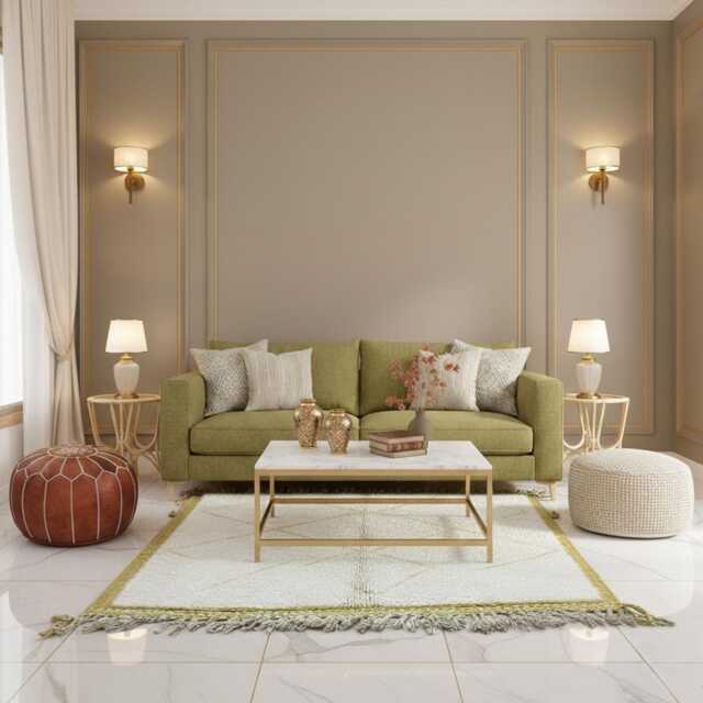 Handmade Beni Ourain Rug - Cream Gold Diamond Wool Area - image 1