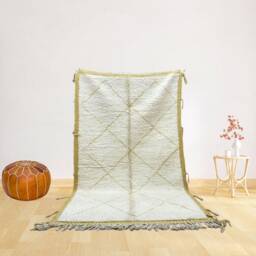 Handmade Beni Ourain Rug - Cream Gold Diamond Wool Area - thumbnail 2
