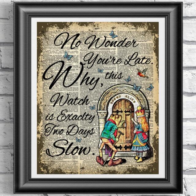 Alice in Wonderland Book Page Print. Art Print On Antique Dictionary Cheshire Cat Quote. Wall Decor Poster Art Purple - image 1
