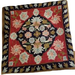 "Handmade Wool Embroidered Floral Cushion Cover - 16""x16" - thumbnail 2