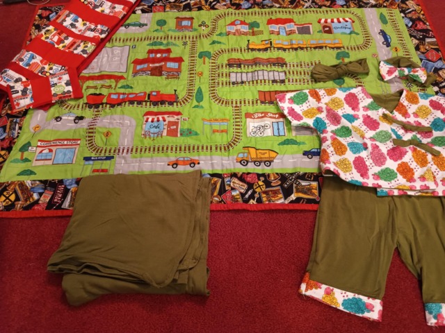 Baby Shower Train Gift Set/Train Play Quilt, Train Doll Quilt & Pillow, Swaddle Blanket Coordinating Newborn Outfit /Baby Set - image 1