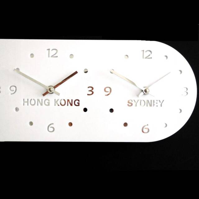 White Gloss Acrylic Personalised Retro Timezone Wall Clocks 2-5 Dial - image 1