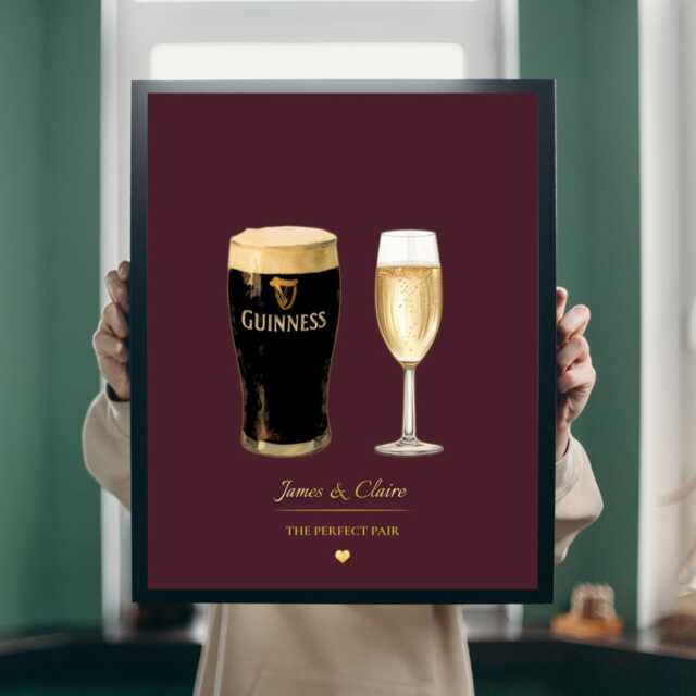 Personalised Gold Foil Effect Drinks Print - Custom Watercolour Cocktail Art Couples Drink Wall - image 1