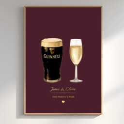 Personalised Gold Foil Effect Drinks Print - Custom Watercolour Cocktail Art Couples Drink Wall - thumbnail 2